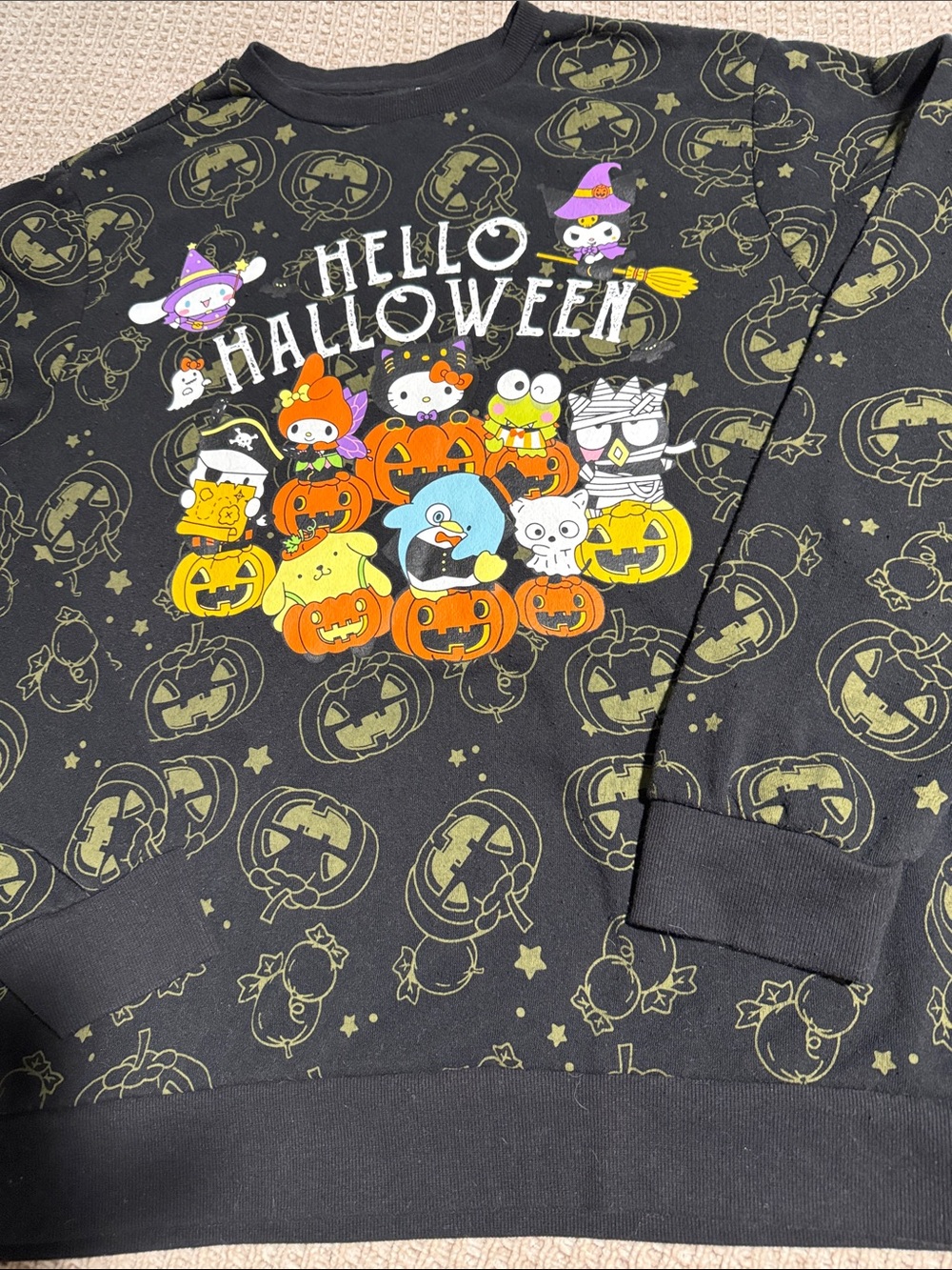 Sanrio Black Hello Kitty and Friends with Pumpkins All Over Sweatshirt in Large
